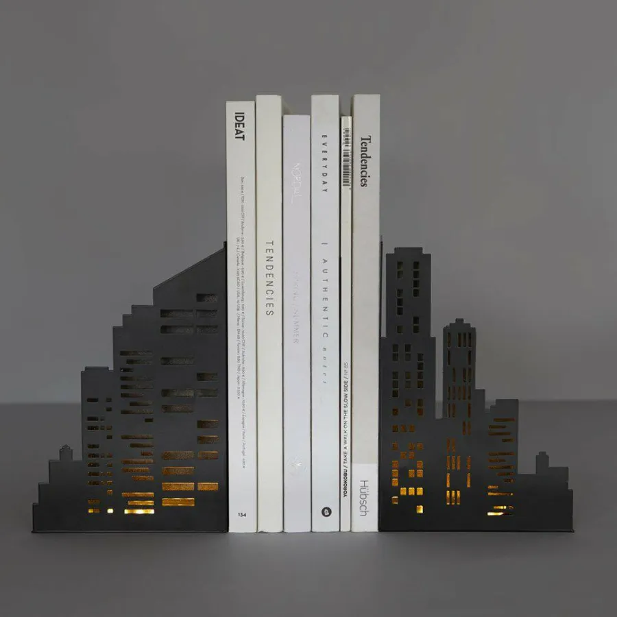 Balvi Boekensteun Skyline Lights zwart Discount