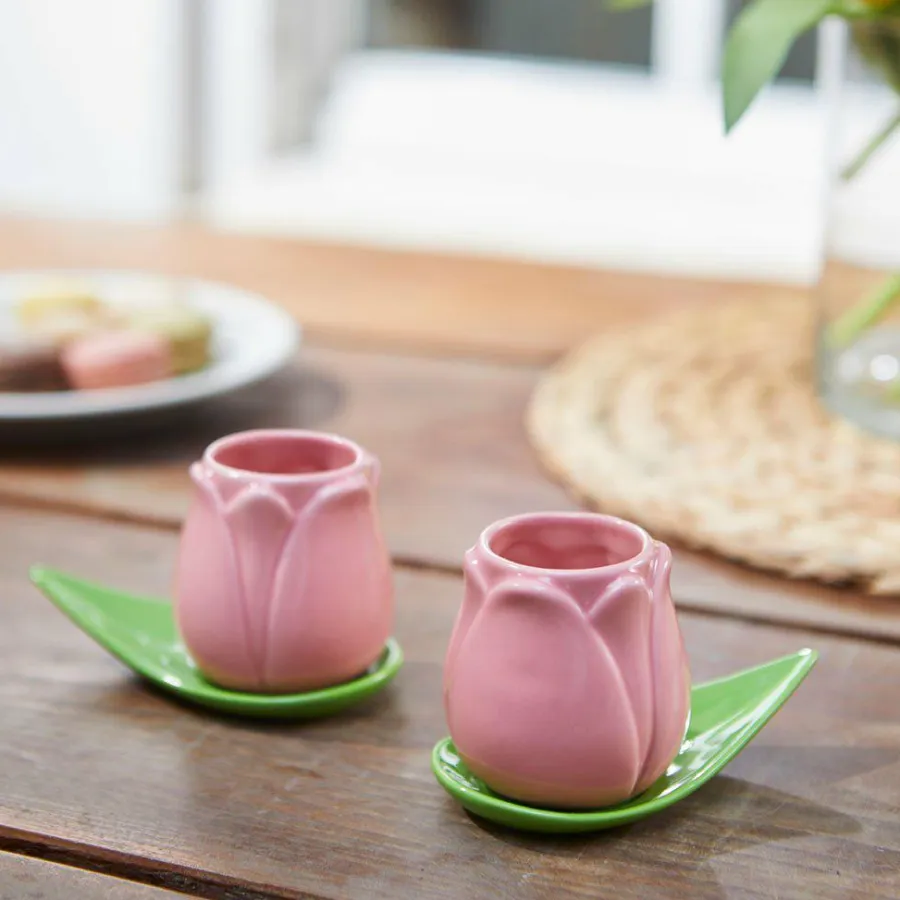 Balvi Koffiekopje Tulp roze - set van 2 kopjes met schotels Hot