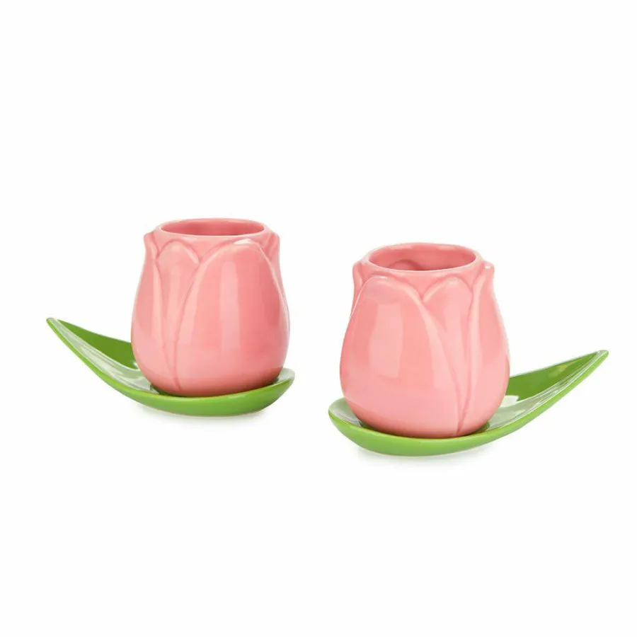 Balvi Koffiekopje Tulp roze - set van 2 kopjes met schotels Hot
