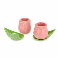 Balvi Koffiekopje Tulp roze - set van 2 kopjes met schotels Hot