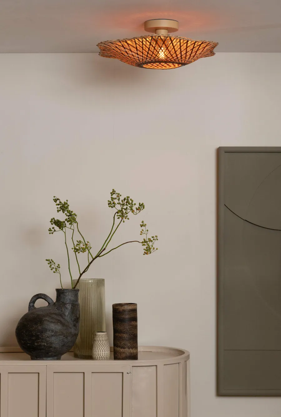 Good&Mojo Plafondlamp Madura bamboe ø44x12cm naturel bruin S Outlet