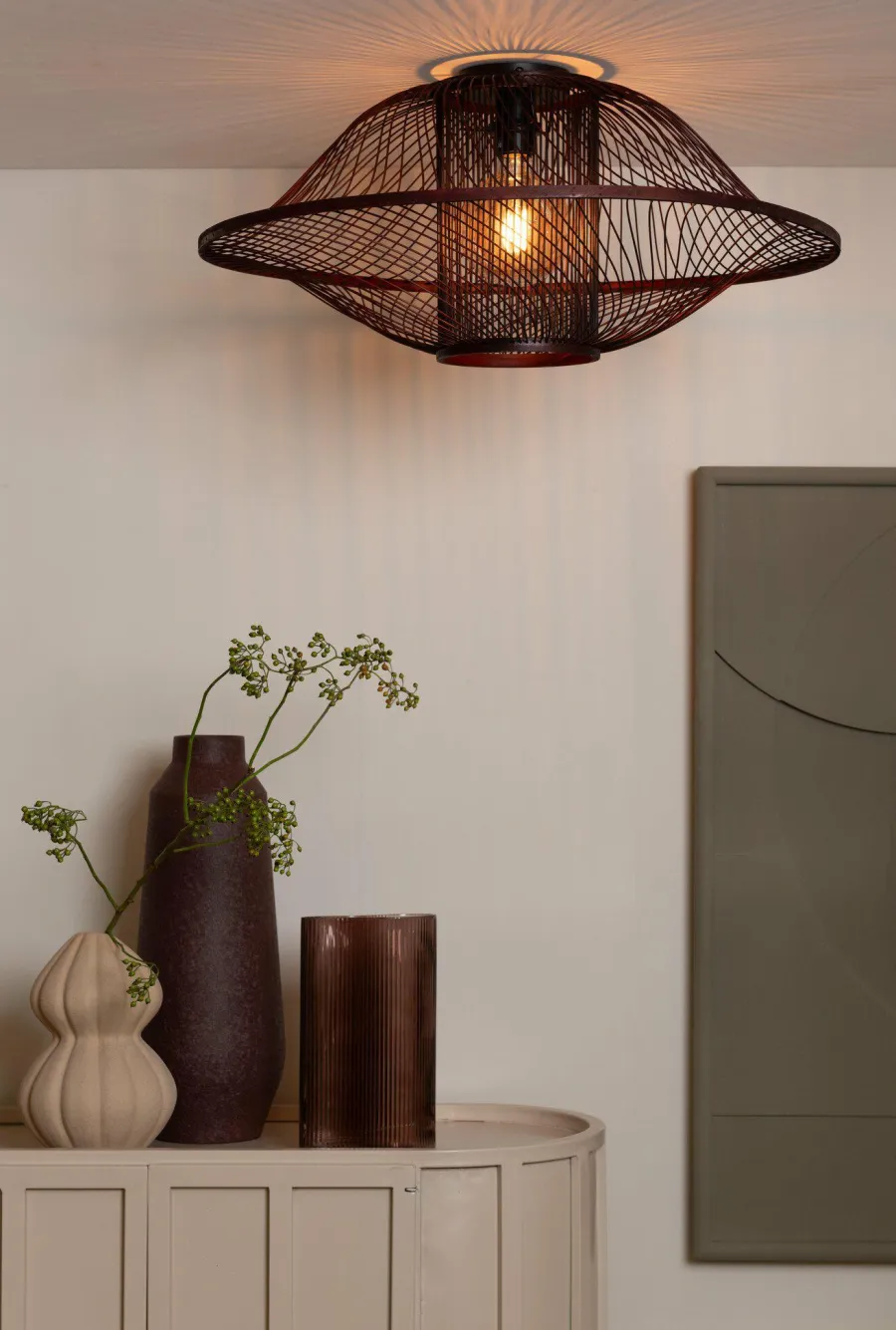 Good&Mojo Plafondlamp Maui bamboe ø70xh.30cm burgundy L Discount