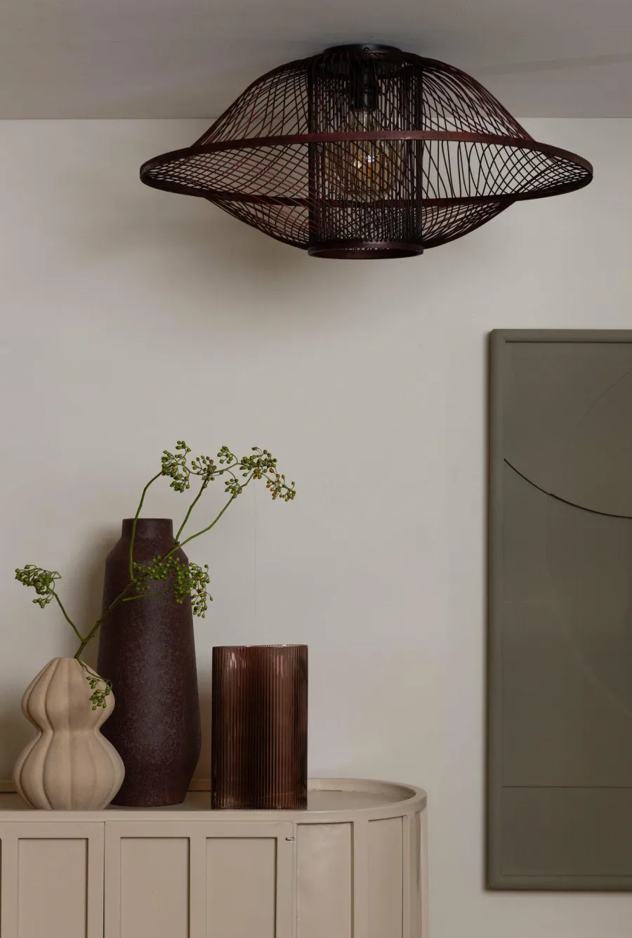 Good&Mojo Plafondlamp Maui bamboe ø70xh.30cm burgundy L Discount