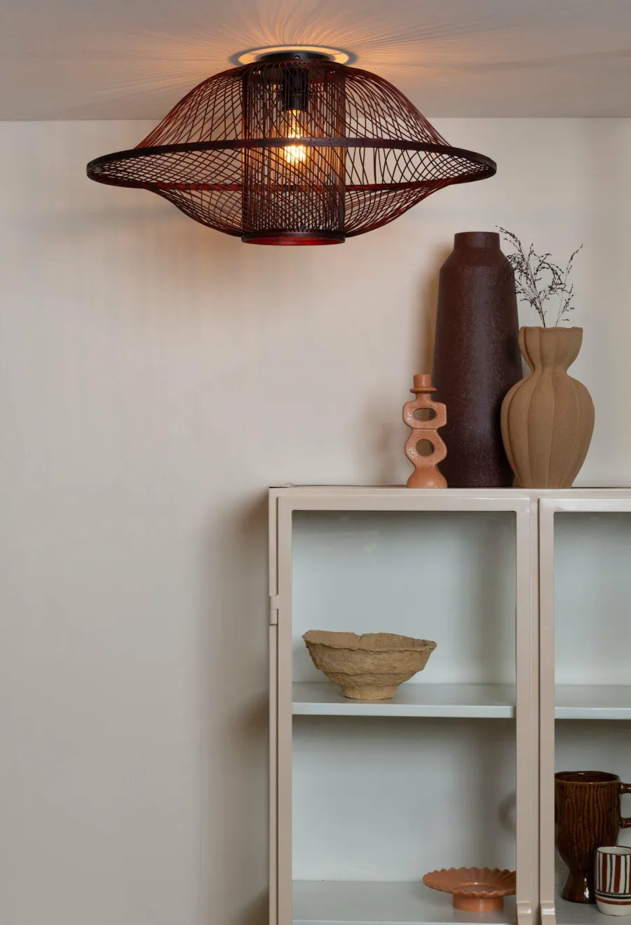 Good&Mojo Plafondlamp Maui bamboe ø70xh.30cm burgundy L Discount