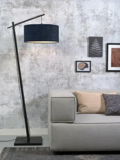 Good&Mojo Vloerlamp Andes bamboe zwart eco linnen blue denim Outlet
