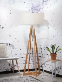 Good&Mojo Vloerlamp bamboe 4-poot Everest linnen licht Outlet