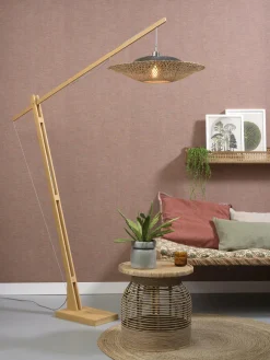 Good&Mojo Vloerlamp Kalimantan bamboe h.207cm/kap horiz.60x15cm zw/nat. Discount