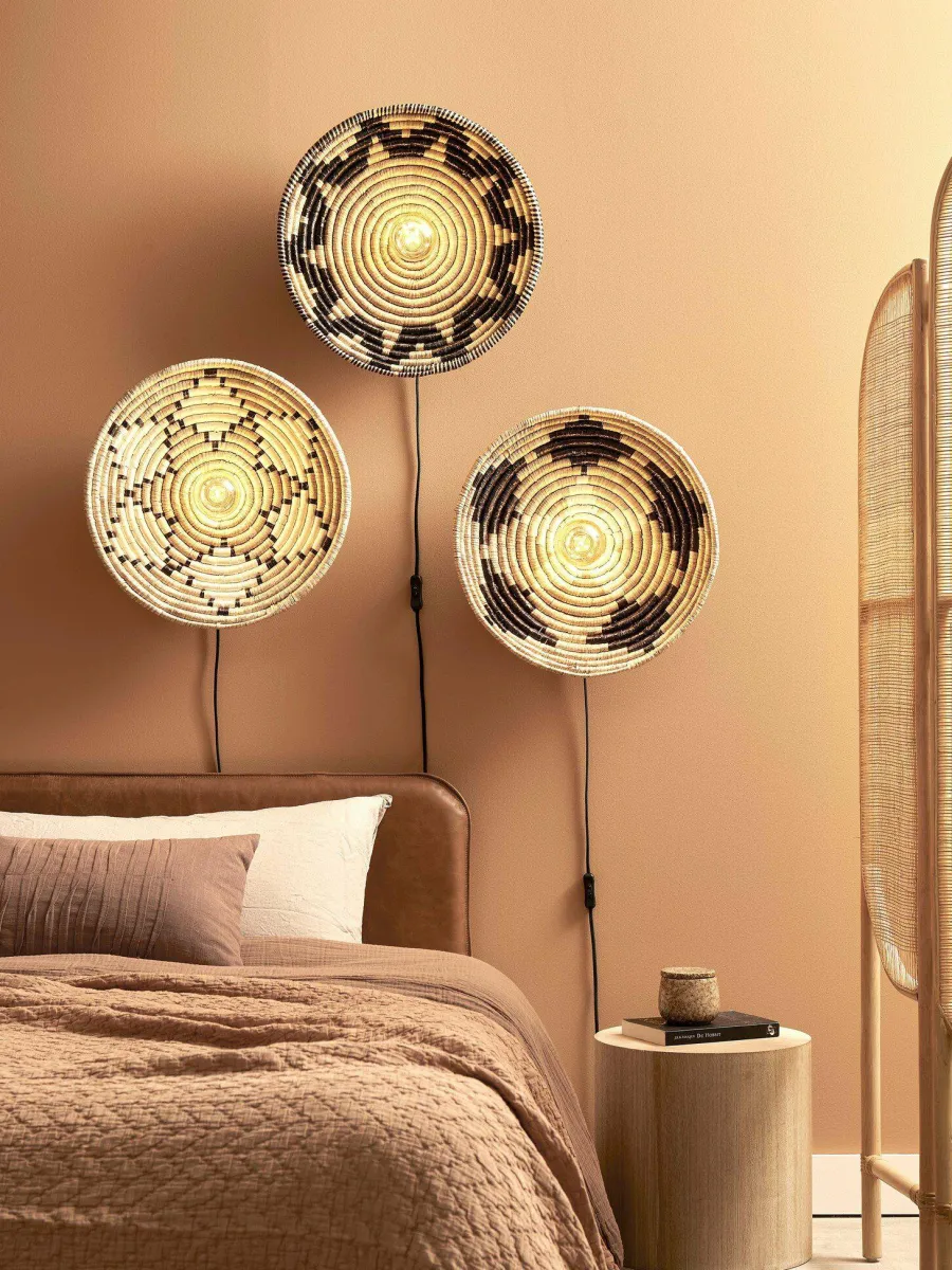 Good&Mojo Wandlamp Andros dia. 45cm zwart/naturel/wit Outlet