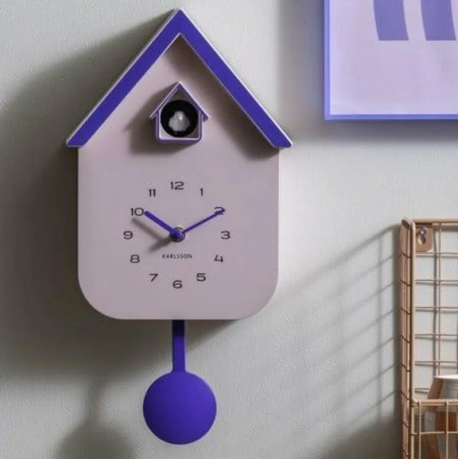 Karlsson Wandklok Dupla Color Cuckoo zachtroze met kobalt blauw New