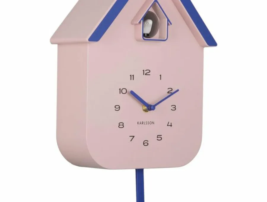 Karlsson Wandklok Dupla Color Cuckoo zachtroze met kobalt blauw New