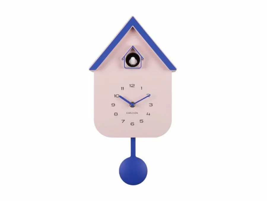 Karlsson Wandklok Dupla Color Cuckoo zachtroze met kobalt blauw New