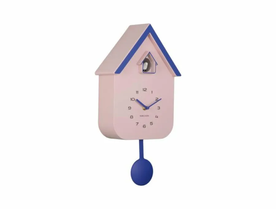 Karlsson Wandklok Dupla Color Cuckoo zachtroze met kobalt blauw New