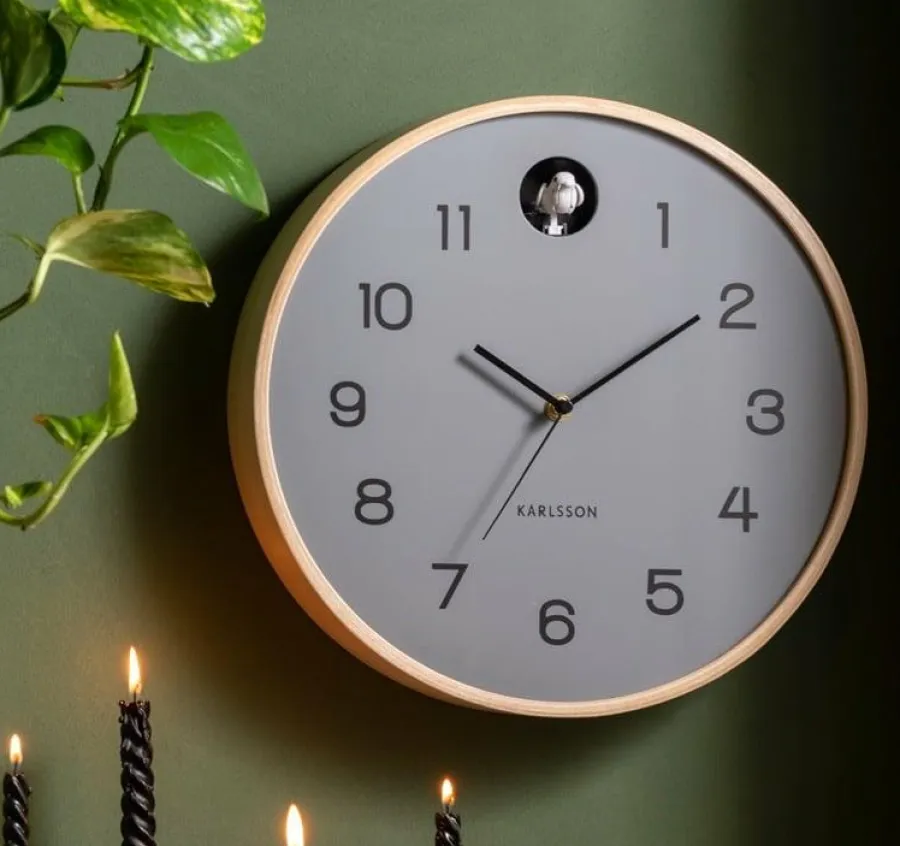 Karlsson Wandklok Natural Cuckoo muisgrijs Ø 31.5 cm