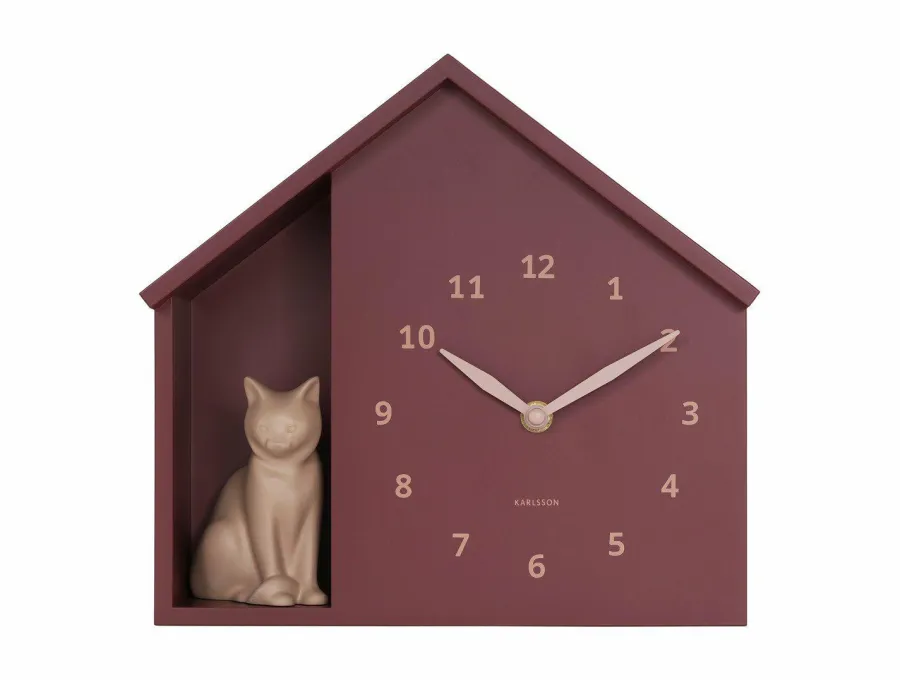 Karlsson Wandklok Sitting Cat burgundy rood Best