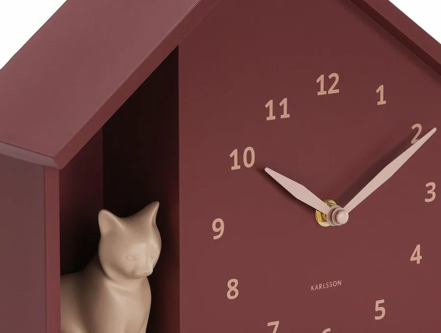 Karlsson Wandklok Sitting Cat burgundy rood Best