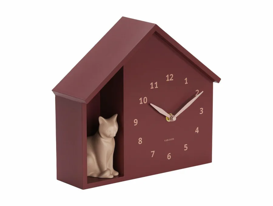 Karlsson Wandklok Sitting Cat burgundy rood Best
