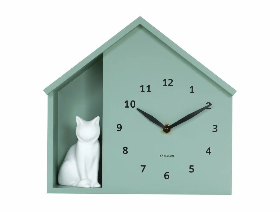 Karlsson Wandklok Sitting Cat grijs groen Discount