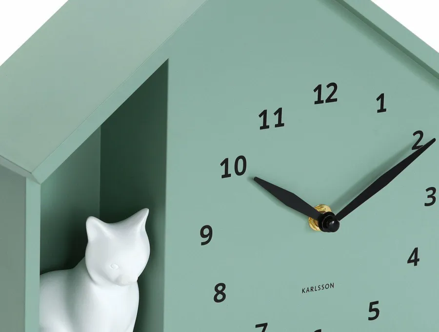 Karlsson Wandklok Sitting Cat grijs groen Discount