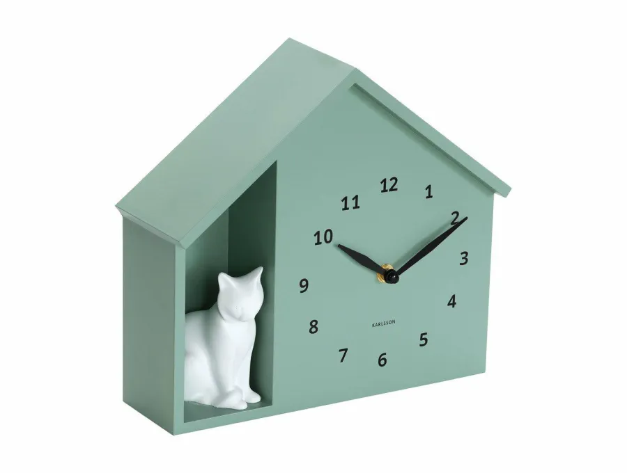 Karlsson Wandklok Sitting Cat grijs groen Discount