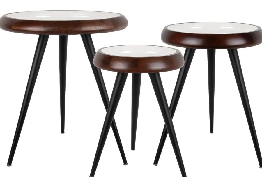 Leitmotiv Bijzettafel set van 3 Tripod met metalen poten New