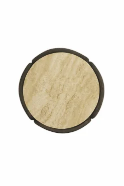 Light en Living Bijzettafel Ø45x50 cm ALI hout grijs-d bruin+travertin zand New