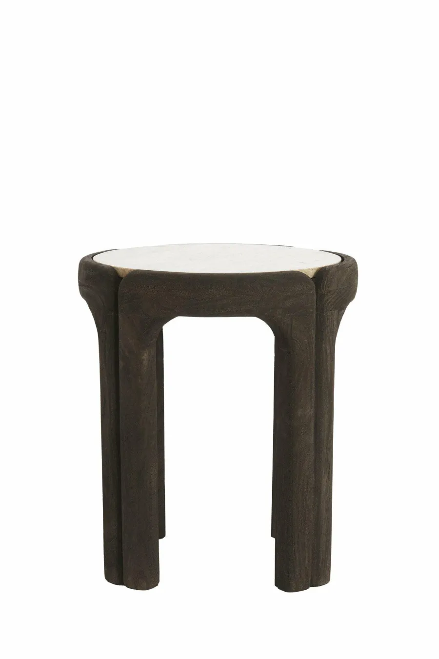 Light en Living Bijzettafel Ø45x50 cm ALI hout grijs-d bruin+travertin zand New