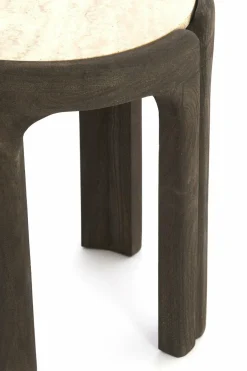 Light en Living Bijzettafel Ø45x50 cm ALI hout grijs-d bruin+travertin zand New