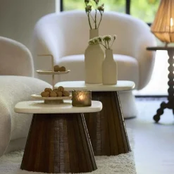 Light en Living Bijzettafel 45x45x35 cm OKATO crème+hout bruin Best