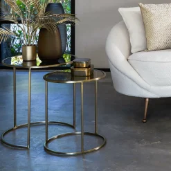 Light en Living Bijzettafel set van 2 DUARTE glas bruin+licht goud Sale