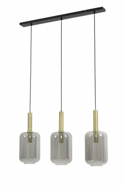 Light en Living Hanglamp 3L 100x22x32 cm LEKAR antiek brons+smoke glas Online