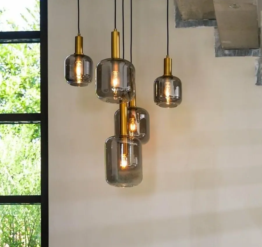 Light en Living Hanglamp 5L Ø66x80 cm LEKAR antiek brons+smoke glas Hot