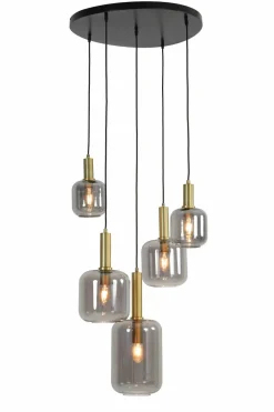 Light en Living Hanglamp 5L Ø66x80 cm LEKAR antiek brons+smoke glas Hot