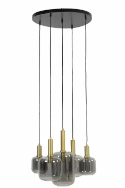 Light en Living Hanglamp 5L Ø66x80 cm LEKAR antiek brons+smoke glas Hot