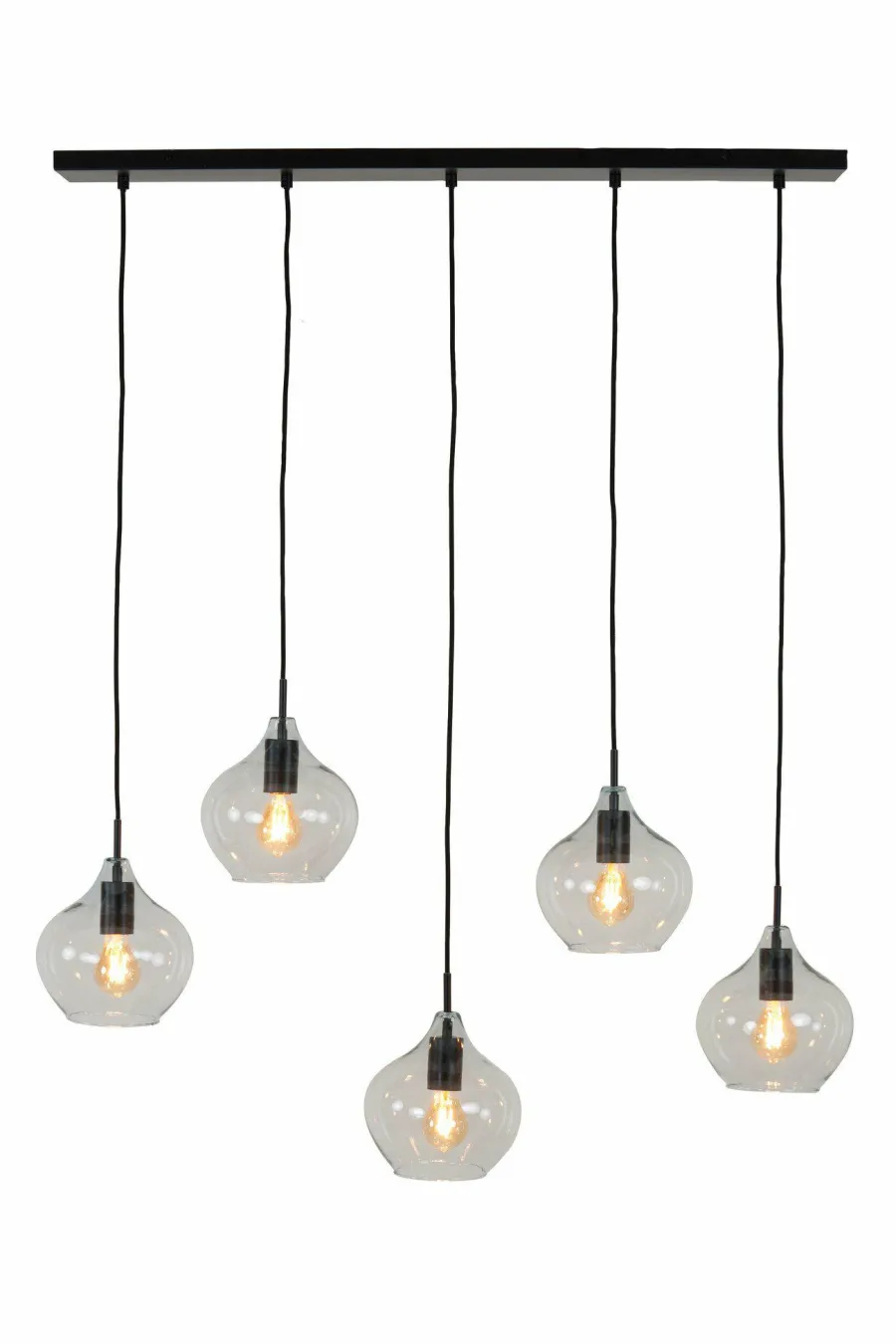 Light en Living Hanglamp 5L 104x20x120 cm RAKEL mat zwart+helder New