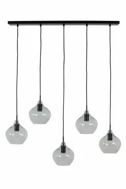 Light en Living Hanglamp 5L 104x20x120 cm RAKEL mat zwart+helder New