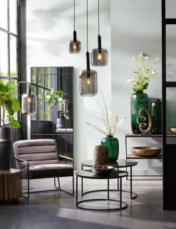 Light en Living Hanglamp Ø22x52 cm LEKAR zwart+smoke glas Online