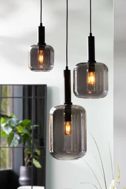 Light en Living Hanglamp Ø22x52 cm LEKAR zwart+smoke glas Online