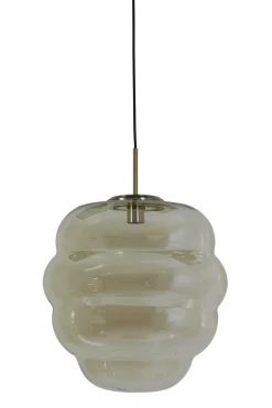 Light en Living Hanglamp MISTY goud+glas amber goud - 2 maten New