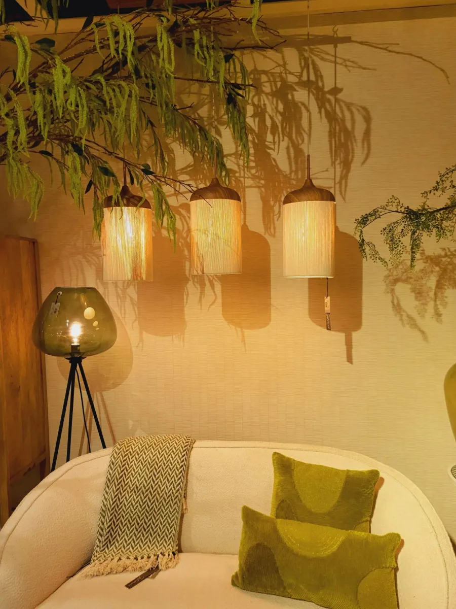 Light en Living Hanglamp 3L 90x22x32 cm DANIA hout print naturel+touw crème New