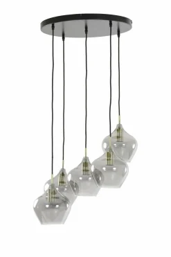 Light en Living Hanglamp 5L Ø61x66 cm RAKEL antiek brons+smoke Discount