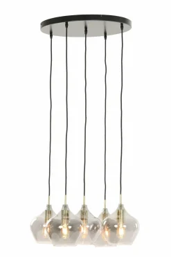 Light en Living Hanglamp 5L Ø61x66 cm RAKEL antiek brons+smoke Discount