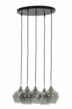 Light en Living Hanglamp 5L Ø61x66 cm RAKEL antiek brons+smoke Discount