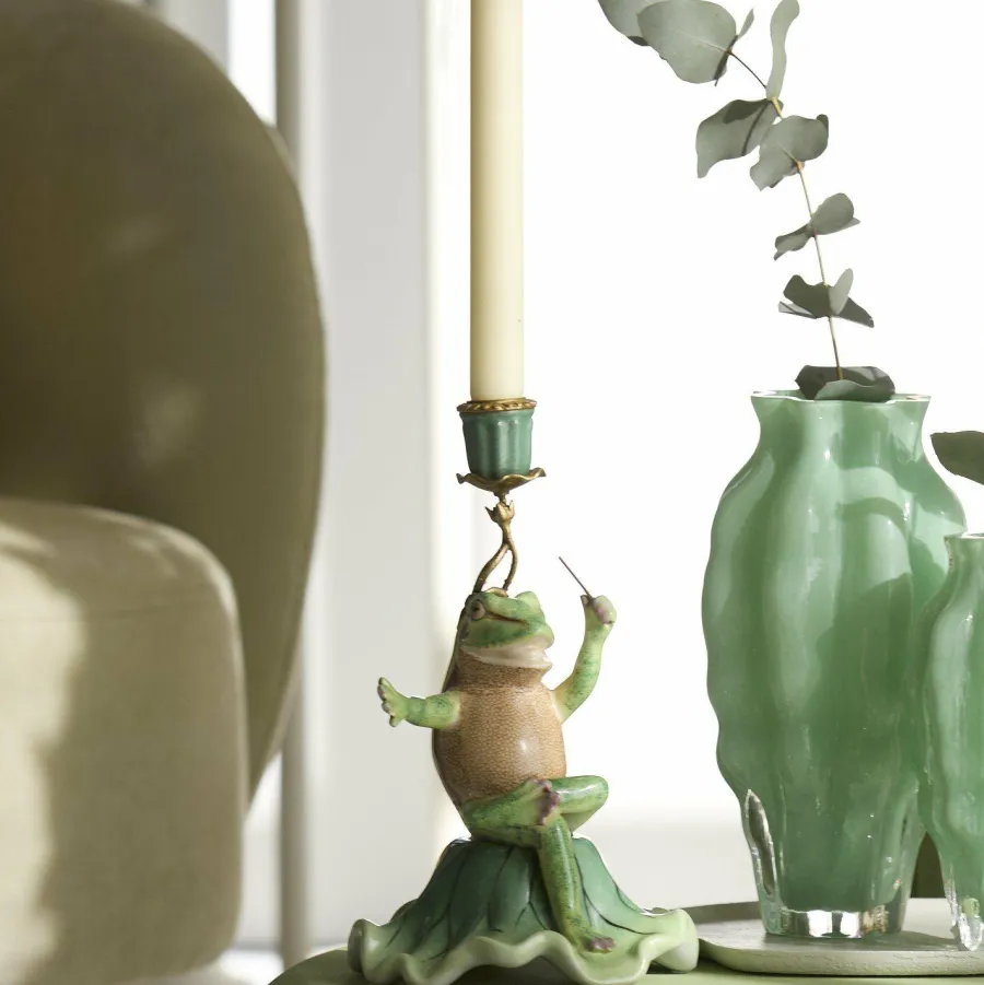 Light en Living Kandelaar Kandelaar 15x15x24 cm FROG groen+bronscm BIRD mat zwart - Copy Sale