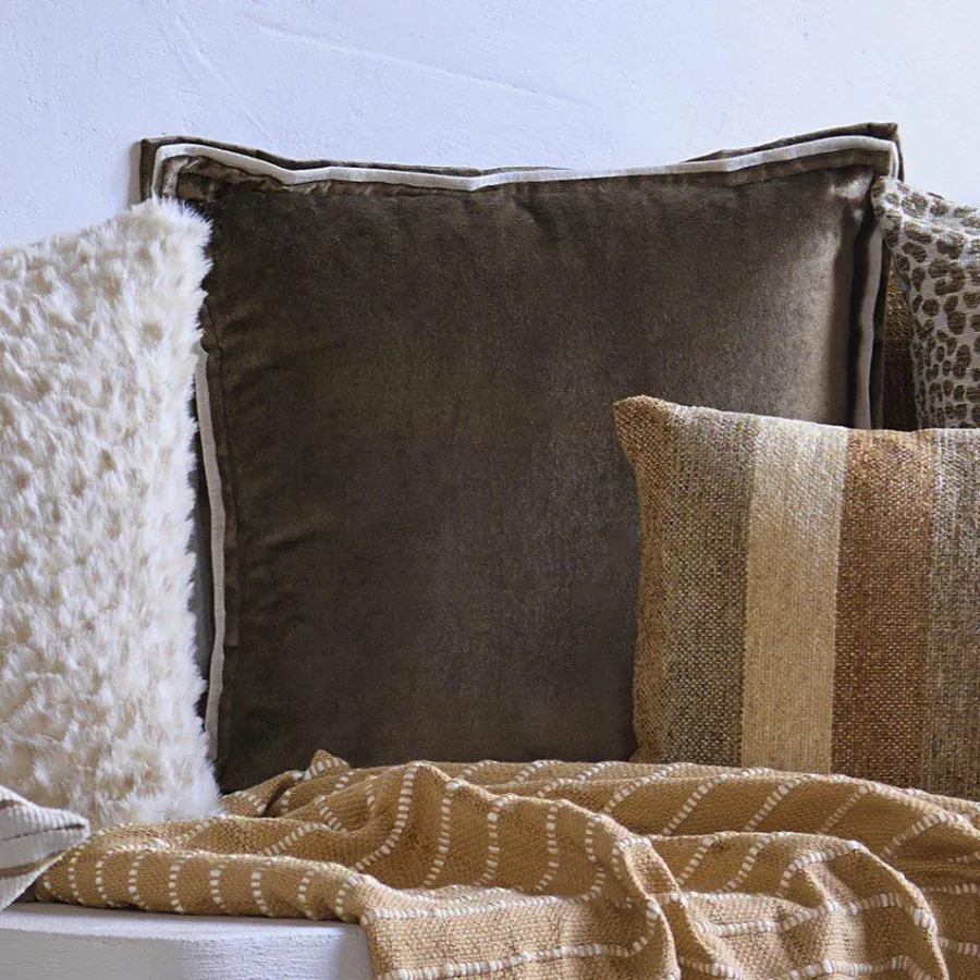 Light en Living Kussen 45x45 cm BAXLEY velvet groen+linnen naturel New