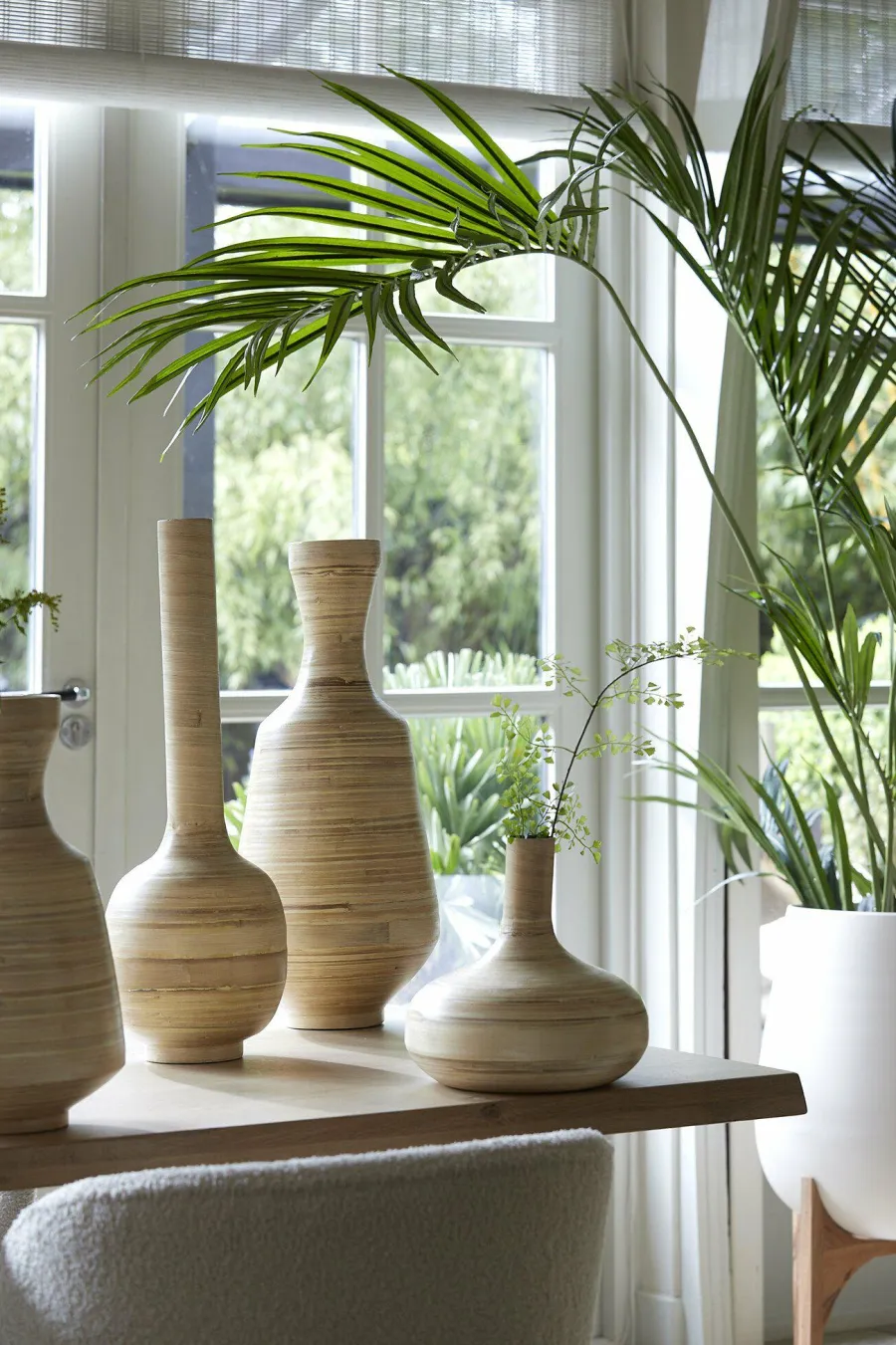 Light en Living Pot deco op voet Ø36x50 cm KARUNA hout+mat crème Clearance