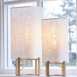 Light en Living Tafellamp 21,5X21,5X50,5 Cm WYN hout Natur+Linen Creme Online