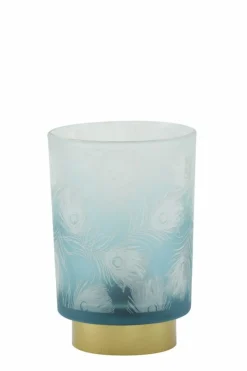 Light en Living Tafellamp LED PEACOCK glas turquoise+goud - 2 maten New