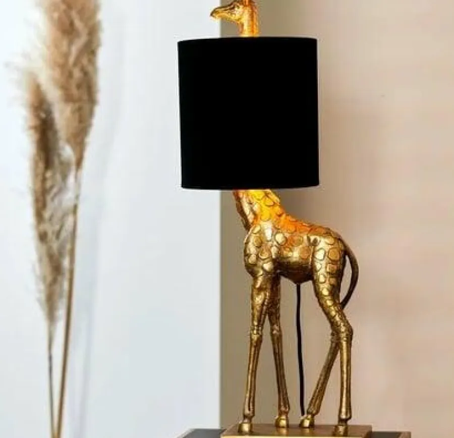 Light en Living Tafellamp 28x20x68 cm GIRAFFE antiek brons+velvet zwart Hot
