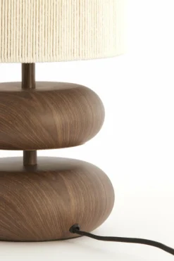 Light en Living Tafellamp Ø22x50,5 cm DANIALO hout print donkerbruin+touw crème Hot