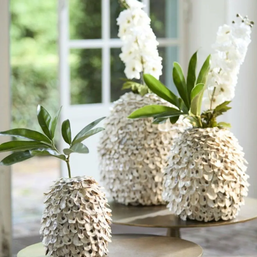 Light en Living Vaas deco Ø20x21 cm UBATE bamboe+schelp crème+bruin Outlet